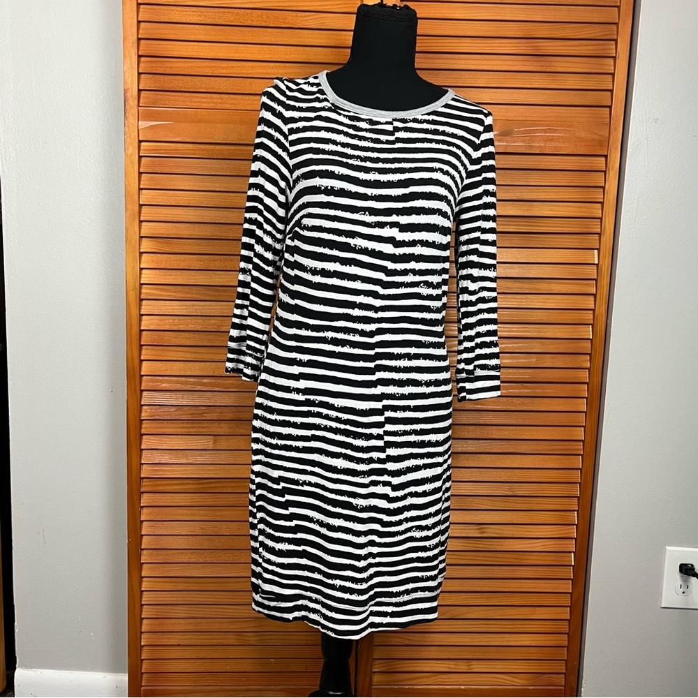 Trina Turk Black and White Striped Midi Dress
